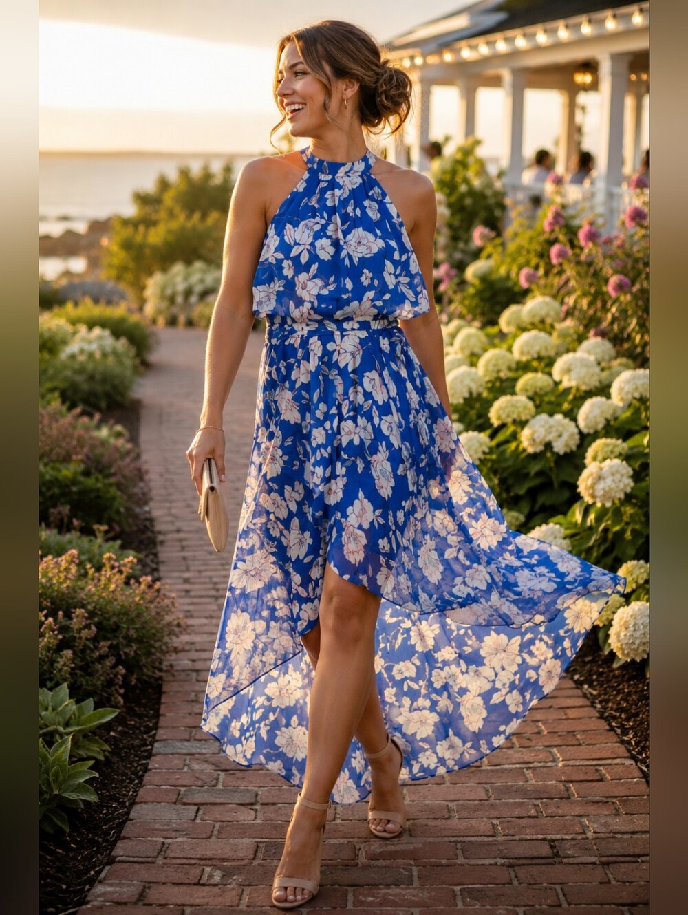 🌸 NWT INC International Concepts Coastal Blue Floral High-Low Dress Size 8 🌸